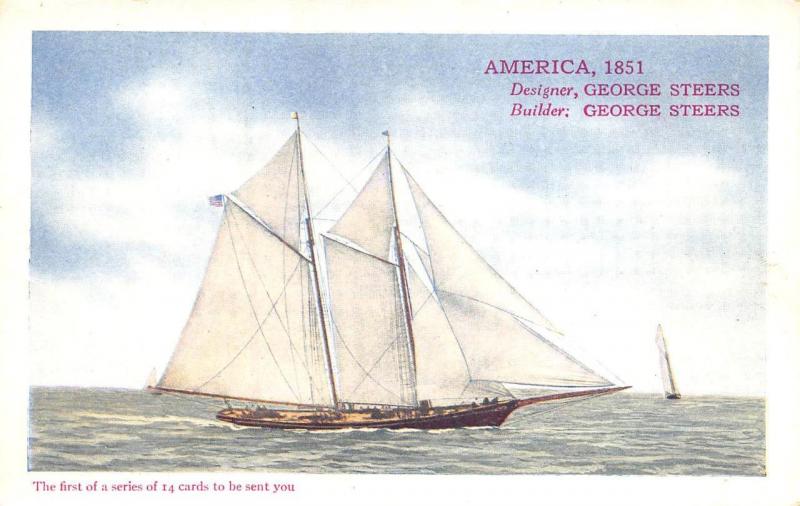 1851 America The First Race For The America's Cup Long Island City NY Postcard