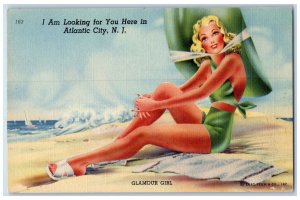 c1950 I am Looking For You Here Glamour Girl Drawing Atlantic City NJ Postcard 