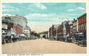 Postcard 1920s Pennsylvania Brookville Main Street looking East autos 24-5048