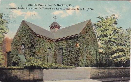 Virginia Norfolk Old Saint Paul's Church Norfolk Showing Historic Canon Ball ...