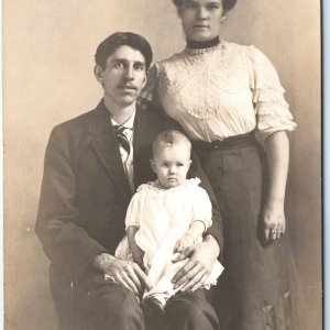 c1910s Young Family RPPC Cute Baby Real Photo RARE AZO (Triangle Flipped) A159