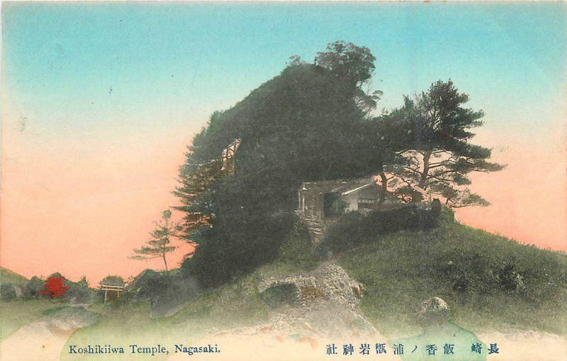 C-1910 Postcard Nagasaki Japan Koshikiiwa Temple hand colored 11298