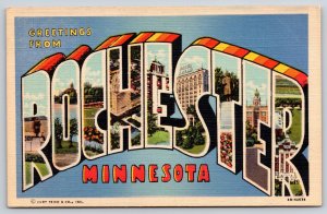 Rochester MN~Hotel Kahler~WM Worrell Mayo Statue~1940s Large Letter Linen PC