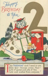 Humanized drawn cat mail letter vintage Birthday greetings postcard