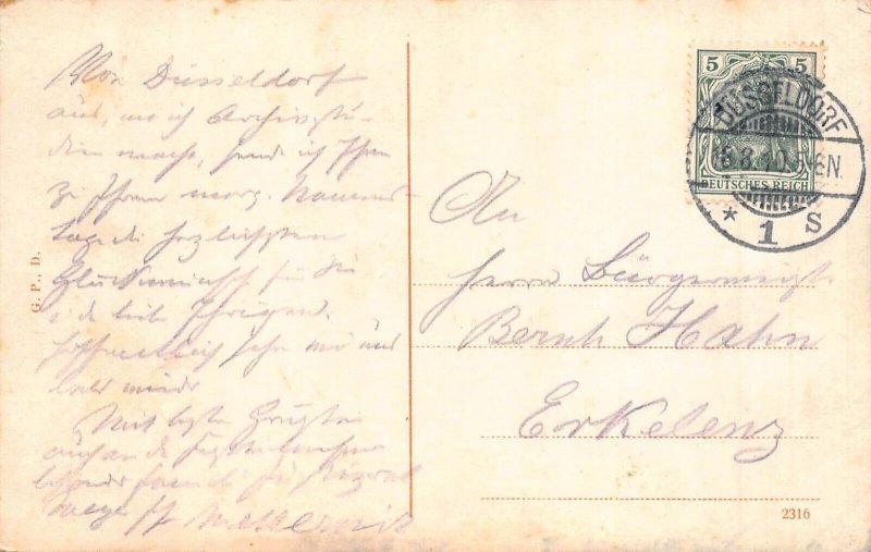 A129 Germany 1910 Duesseldorf Rheinpanorama Steamboat vintage postcard