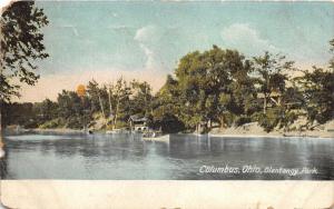 Columbus Ohio~Olentangy Park~Boat on Water~Houses Along Shore~1909 Postcard