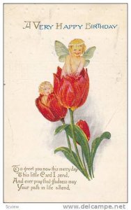 A Very Happy Birthday, Poem, Cherubs in tulips, PU-1926