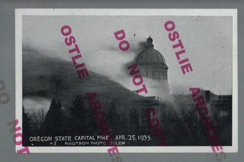 Salem OR RPPC 1935 FIRE Ruins OREGON STATE CAPITAL Blaze FIREMEN HOSING Capitol