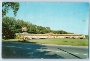 Saco Maine ME Postcard Saco Motel Exterior Roadside Trees Signage 1965 Vintage