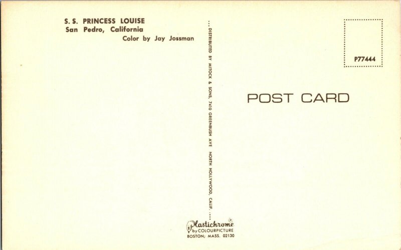 S.S. Princess Louise, San Pedro CA Vintage Postcard J57
