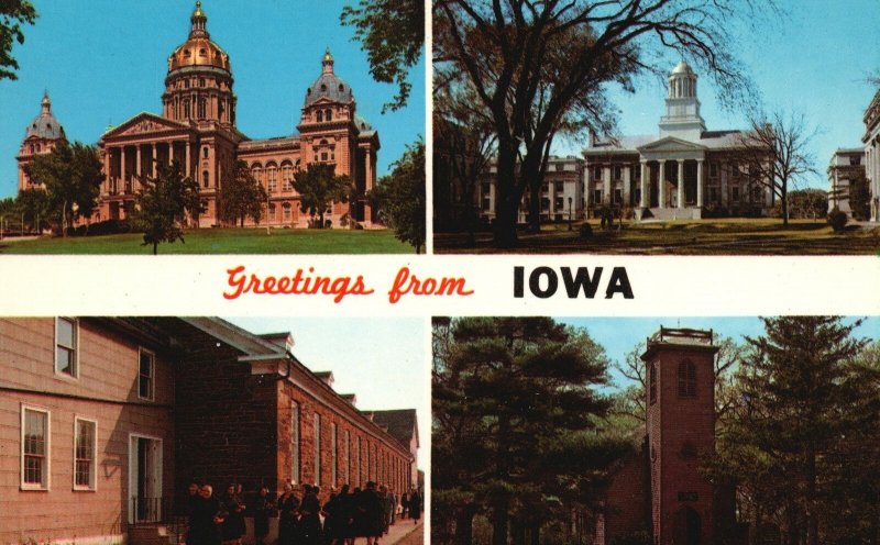 Iowa IA, State Capitol Des Moines, Pentacrest Univ., Greetings Vintage Postcard