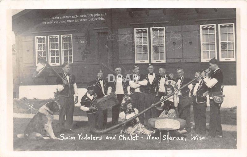 C76/ New Glarus Wisconsin Wi RPPC Real Photo Postcard Swiss Yodelers Chalet c30s