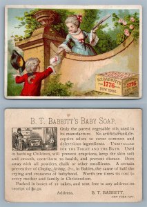 VICTORIAN TRADE CARD B.T. BABBITT'S BABY SOAP 1776 TRADE MARK NEW YORK CITY