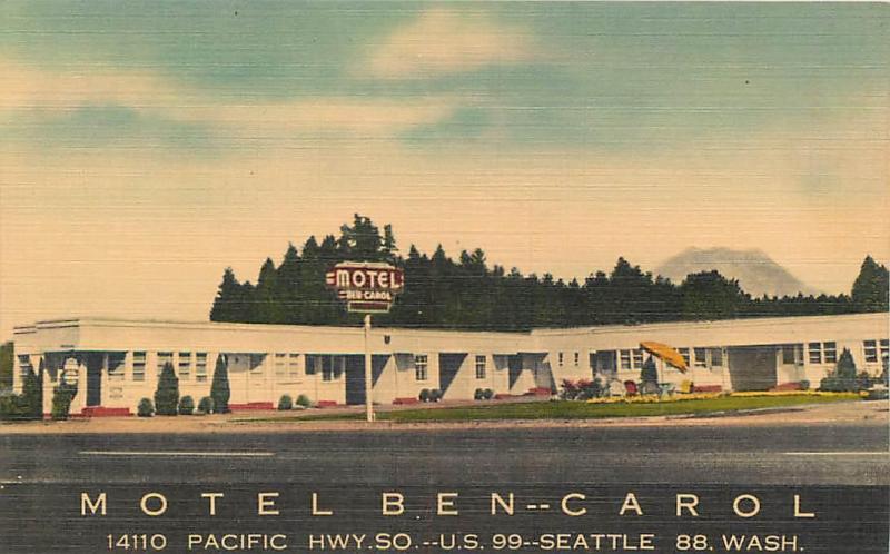 SEATTLE, Washington  WA     MOTEL BEN-CAROL  Roadside Linen ca 1940s  Postcard