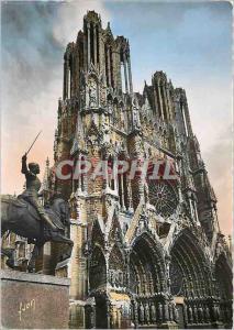 Modern Postcard Reims (Marne) The Cathedral and the Statue of Joan of Arc