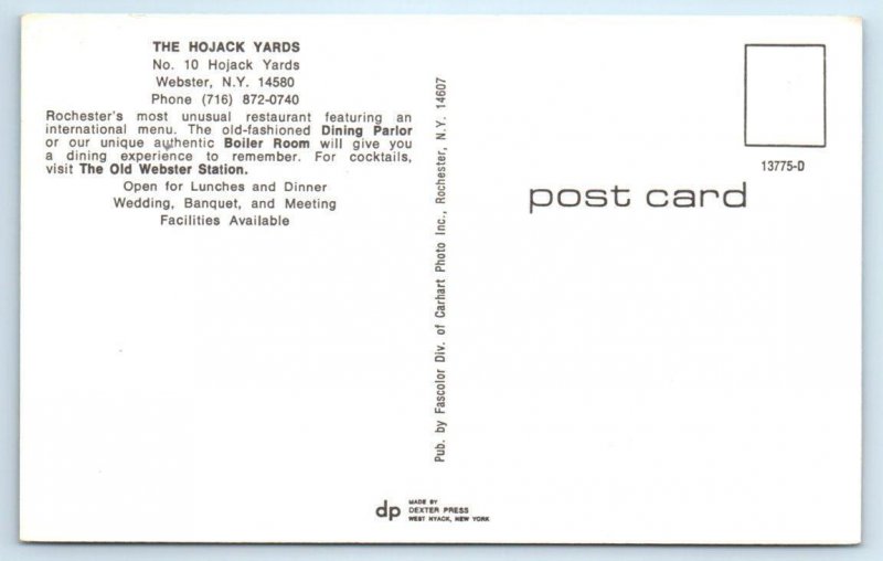 WEBSTER, New York NY ~ Railroad Depot HOJACK YARDS RESTAURANT 1960s-70s Postcard