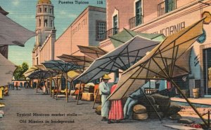 Mexico, Tipicos Typical Mexican Market Stalls Vintage Postcard c1930