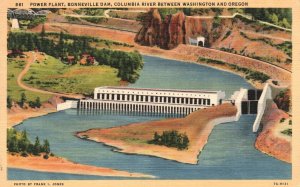 Vintage Postcard 1943 Power Plant Bonneville Dam Columbia River Washington-OR