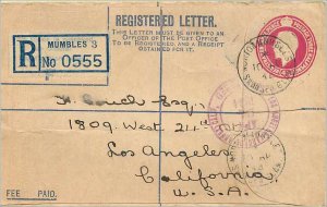 Entier Postal Postal Stationery 4 1/2 Mumbles for California in 1942
