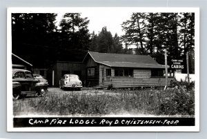 RPPC Camp Fire Lodge West Yellowstone Montana Roy D Christensen Photo Postcard 2