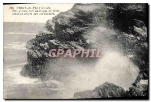 Old Postcard Croix de Vie Vendee By heavy sea wave raging breaks on the rocks