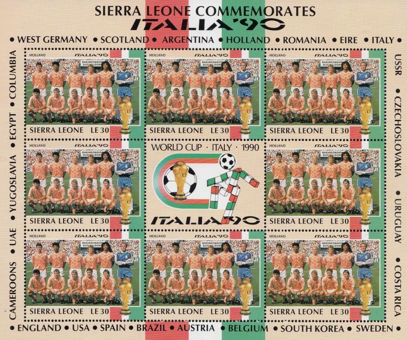 Holland Dutch Football World Cup Italia 1990 Rare Full Sheet Block Of Limited...