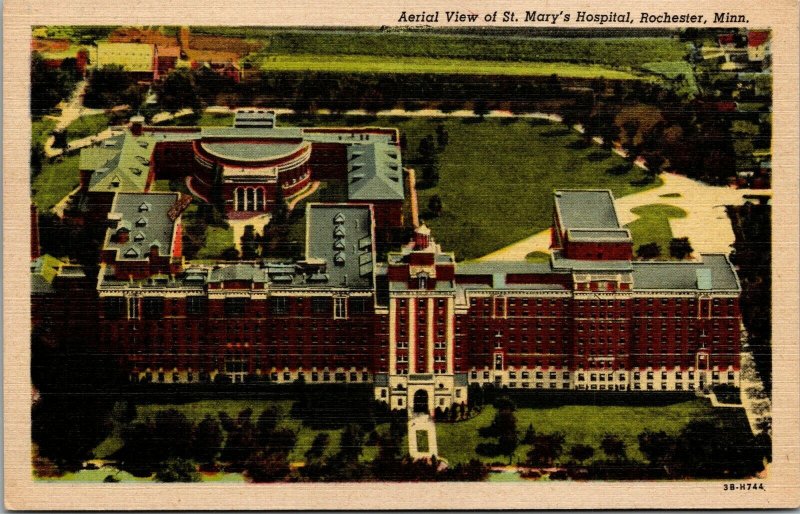 VTG 1930's Aerial View St Mary's Hospital Rochester Minnesota MI Linen Postcard