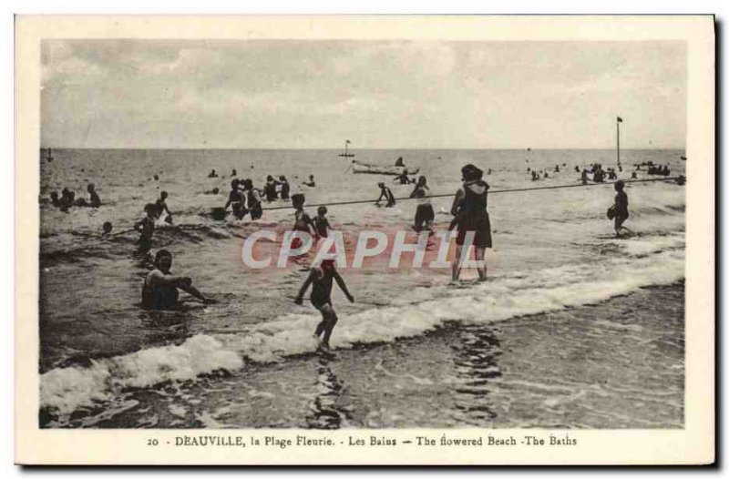 Old Postcard Deauville flowered bathing beach