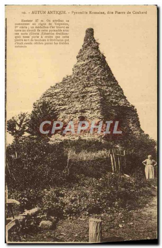 Old Postcard Autun Ancient Pyramid Roman said Peter Couhard
