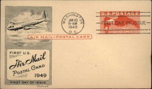 American Airlines Airplane First Day of Issue 1/10/49 US Air Mail Postal Card