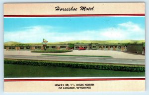 LARAMIE, WY~ HORSESHOE MOTEL ~Lincoln Highway 1965 Car Roadside  Postcard