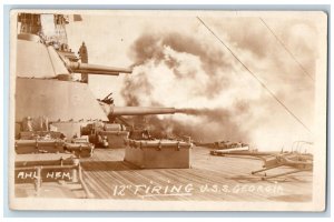 c1910's 12 Firing U.S.S. Georgia GA, US Navy RPPC Photo Antique Postcard