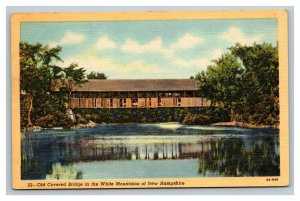 Vintage 1940's Postcard Old Covered Bridge in the White Mountains New Hampshire