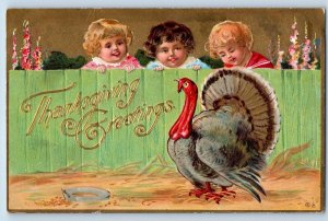 Oronogo MD Postcard Thanksgiving Greetings Little Girls Turkey Embossed c1910's