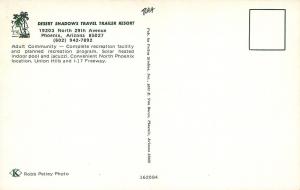 Phoenix Arizona~Desert Shadows Travel Trailer Resort Pool~1950s Postcard