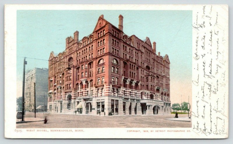 Minneapolis Minnesota~West Hotel & Street Scene~1912 Postcard 