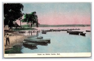 Boats at Dock Cedar Lake Indiana IN DB Postcard Y1