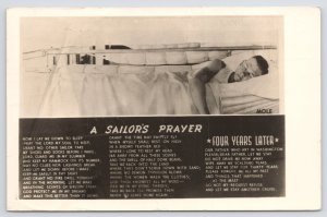 Real Photo Postcard~Sailor Asleep In Bunk~Sailors Prayer~PM 1948 Illinois~RPPC