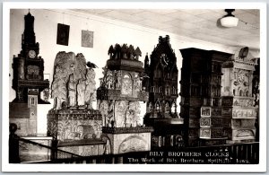 Bily Brothers Clocks Spilleville Iowa IA Wooden Carves Real Photo RPPC Postcard