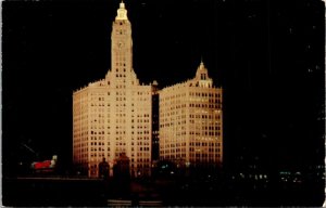 Wrigley Building Night Chicago Skyline Postcard Michigan Avenue Bridge Postcard