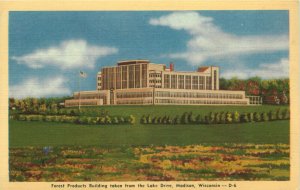 Forest Products Building Taken From The Lake Drive, Madison, WI Vintage Postcard