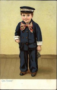 Tuck Little Men & Women Little Boy Train Conductor c1910 Vintage Postcard