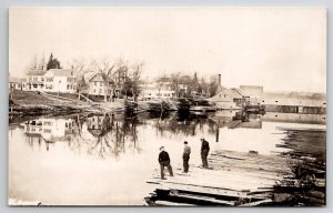 Cherryfield MA RPPC Scene On Narraguagus River Mill Bridge  Postcard U24