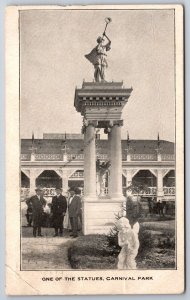 Kansas City KS~Carnival Park~Men Under Statue~Roller Skating Rink Pavilion~1907