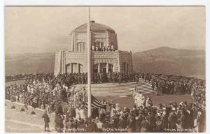 Stars & Stripes Flag Raising Vista House Columbia River Highway OR RPPC postcard