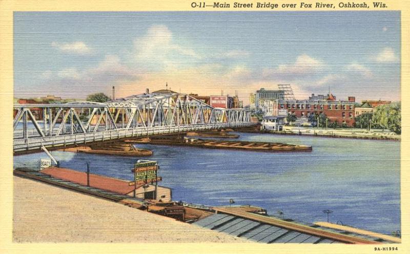 Main Street Bridge over Fox River - Oshkosh WI, Wisconsin - Linen