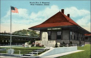 West Frankfort Illinois IL World War II Memorial RR Train Station Depot Postcard