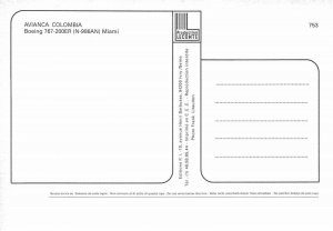 AVIANCE COLOMBIA Boeing 767-200ER N-986AN Miami  Airplane Postcard 