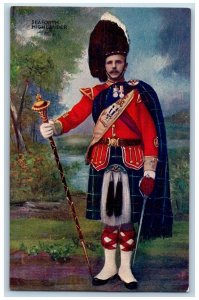 Scotland Kilt Postcard Seaforth Highlander Piper With Sword Unposted Antique