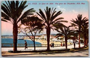 Vtg France Nice Le Quai du Midi Vue prise des Pochettes Boardwalk Palms Postcard